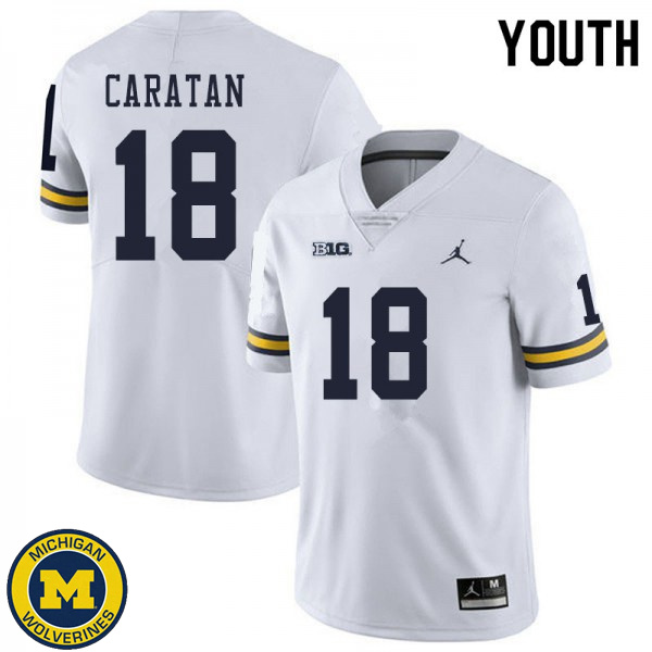 Youth Michigan Wolverines #18 George Caratan White Football Jersey